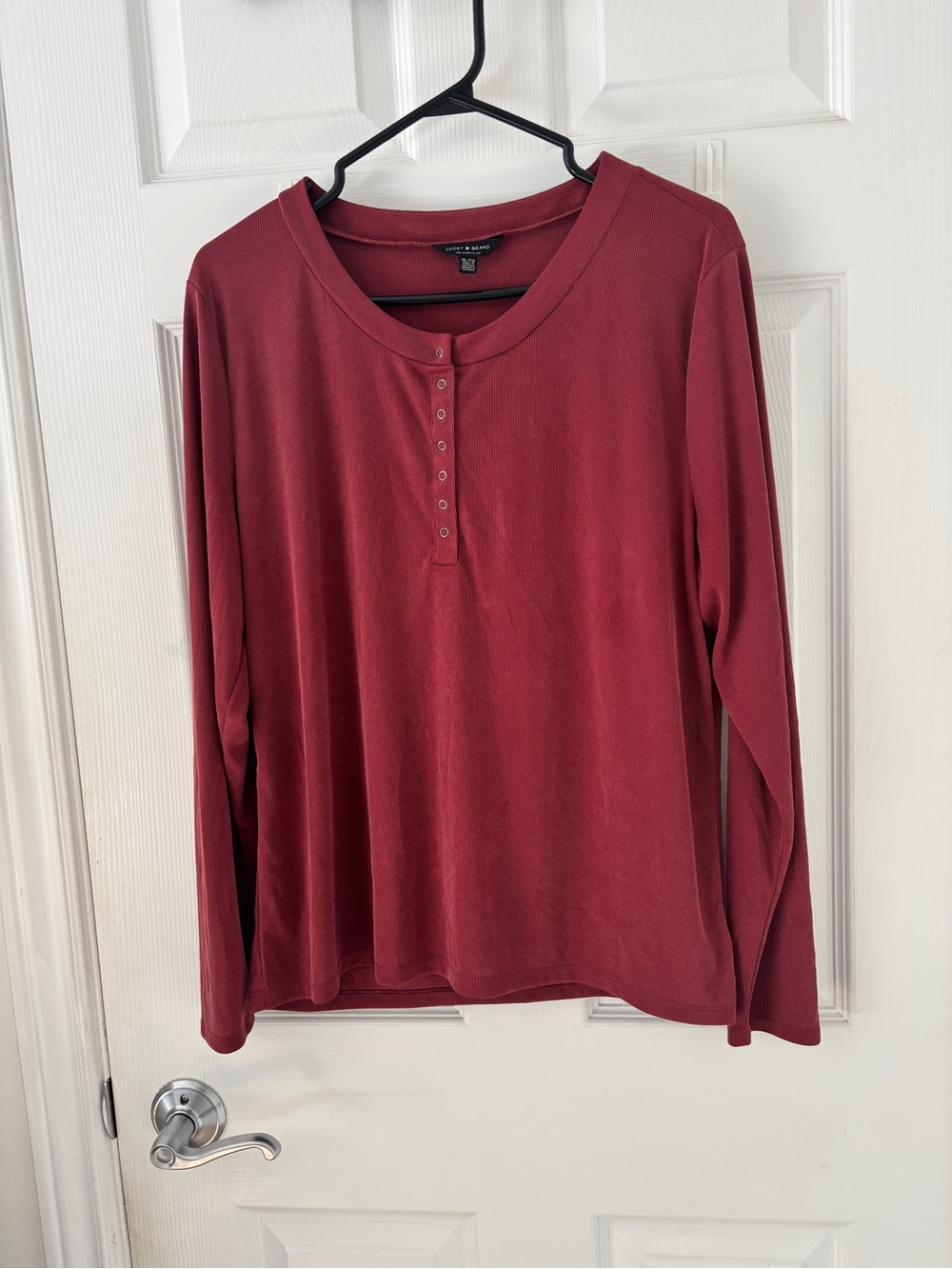 Lucky Brand Ribbed Henley Long Sleeve Top Size XL Burgundy